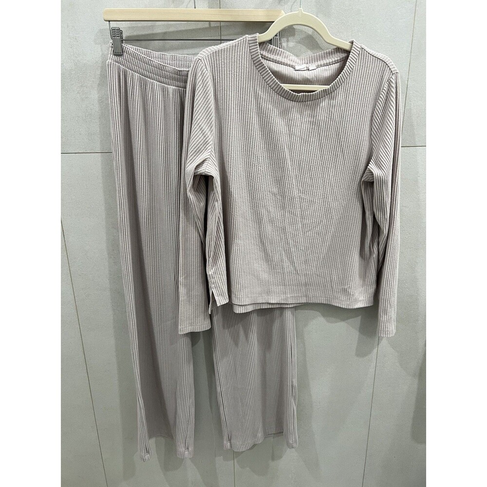 Gap Women’s Ribbed Set Medium Wide Leg Pants Cropped Long Sleeve Tee